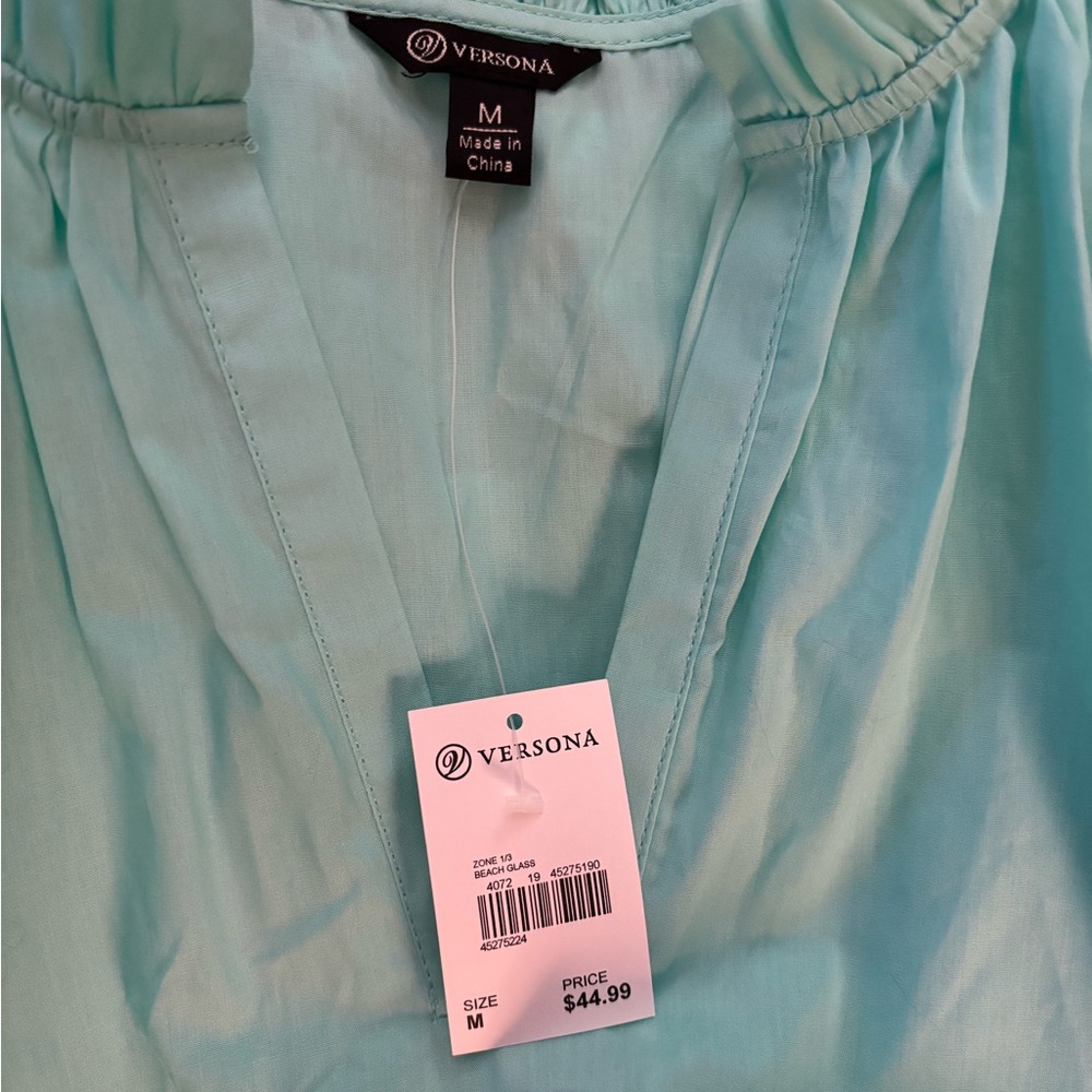 Versona Aqua Blouse with V-Neck - Picture 2 of 2